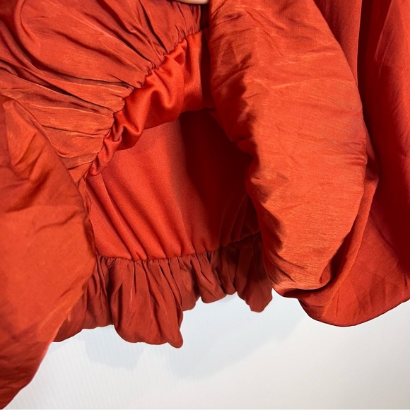 NWT PRETTYLITTLETHING Rust Puff Sleeve Puffball Hem Shift Dress. Size 0 - Picture 8 of 11